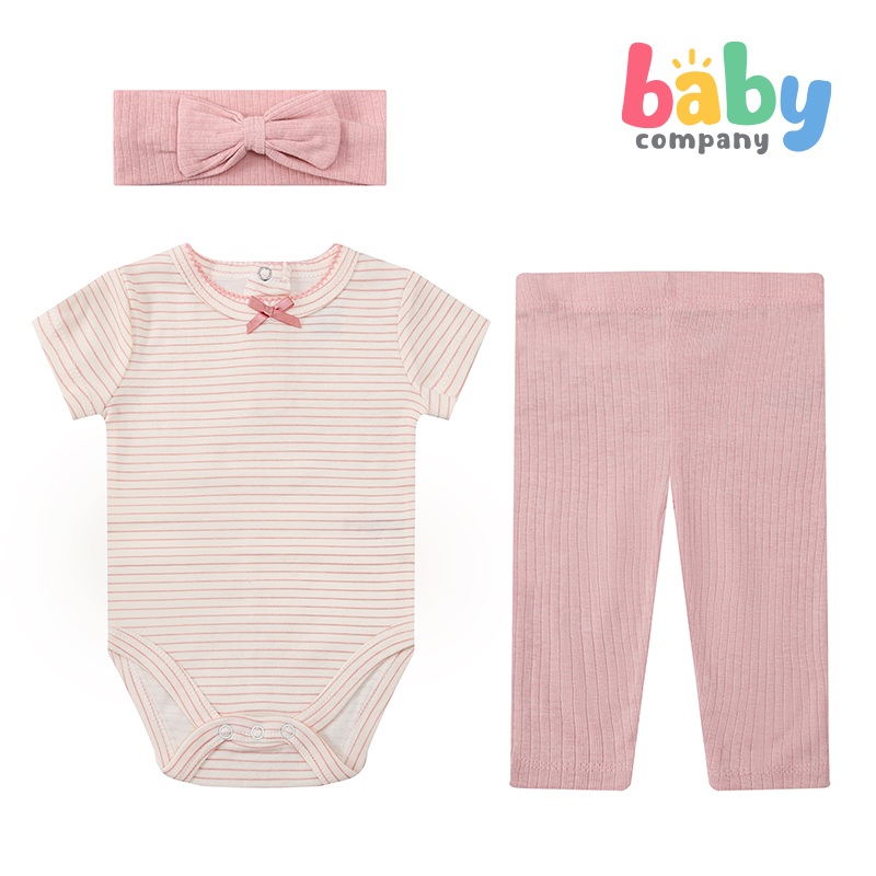 Mothers Choice Bodysuit, Pants, and Headband Set  Stripe/Pink 0-3 Months