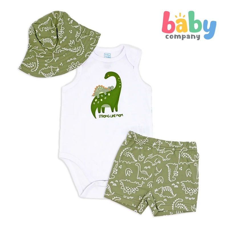 Mothers Choice Bodysuit, Short, and Sun Hat Set – Dino 0-3 Months