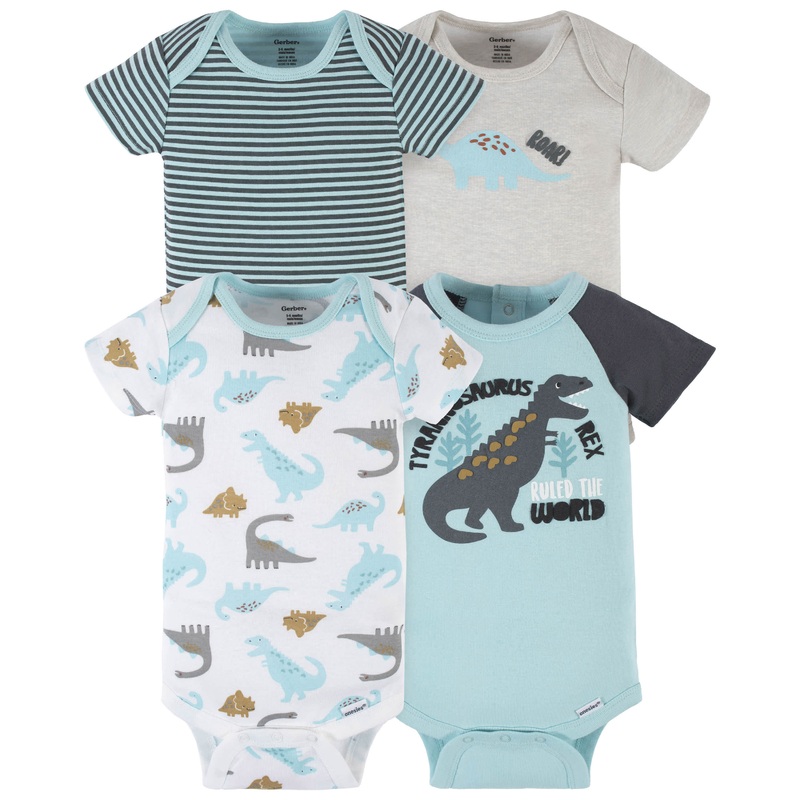 4-Pack Baby Boys Dino Blues Short Sleeve Onesies Bodysuits