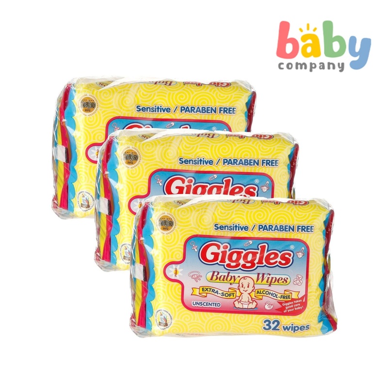 Giggles 3-pack Baby Wipes Unscented 30+2 Sheets
