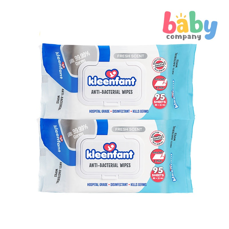 Kleenfant Anti-Bacterial Wipes – 95 Sheets x Pack of 2