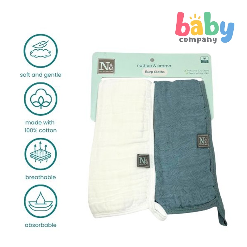 Nathan & Emma Burp Cloth – White & Teal Blue