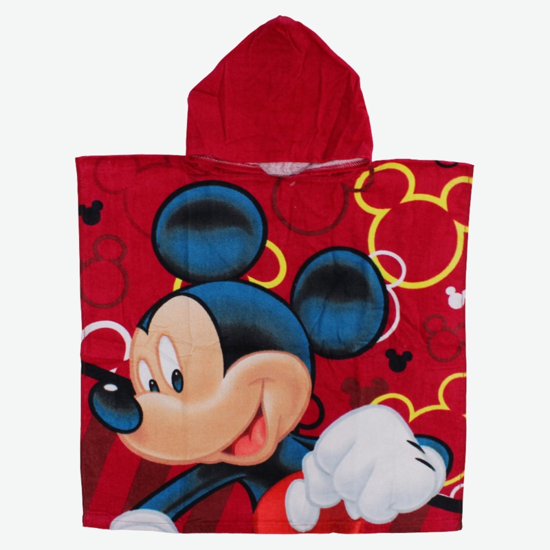 Boys Poncho Beach Towel with Hoodie  Red with Mickey Mouse Print