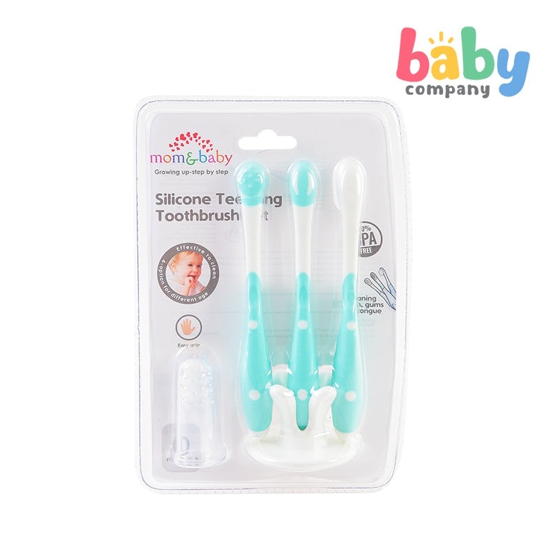 Mom & Baby Silicone Teething Toothbrush Set – Green