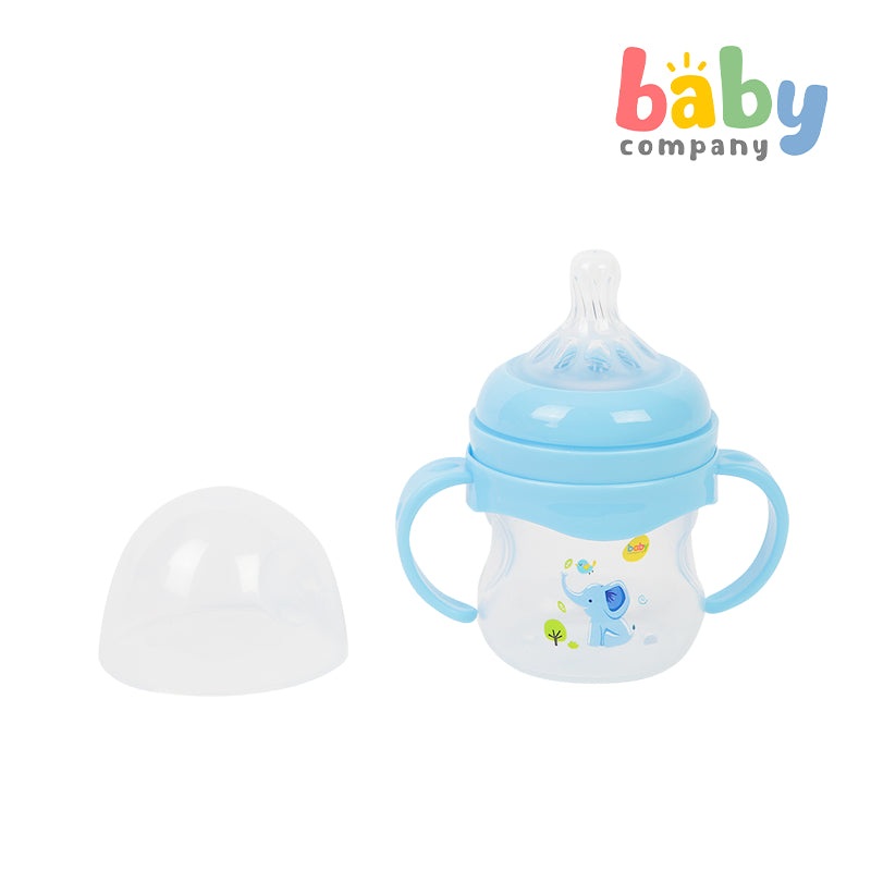 Mom & Baby Wide-Neck Feeding Bottle with Handle 4oz – Blue