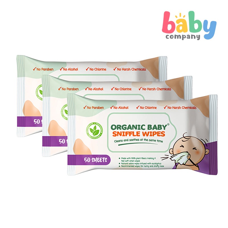 Organic Baby Wipes Sniffle Wipes, Pack of 3 – 50s per pack