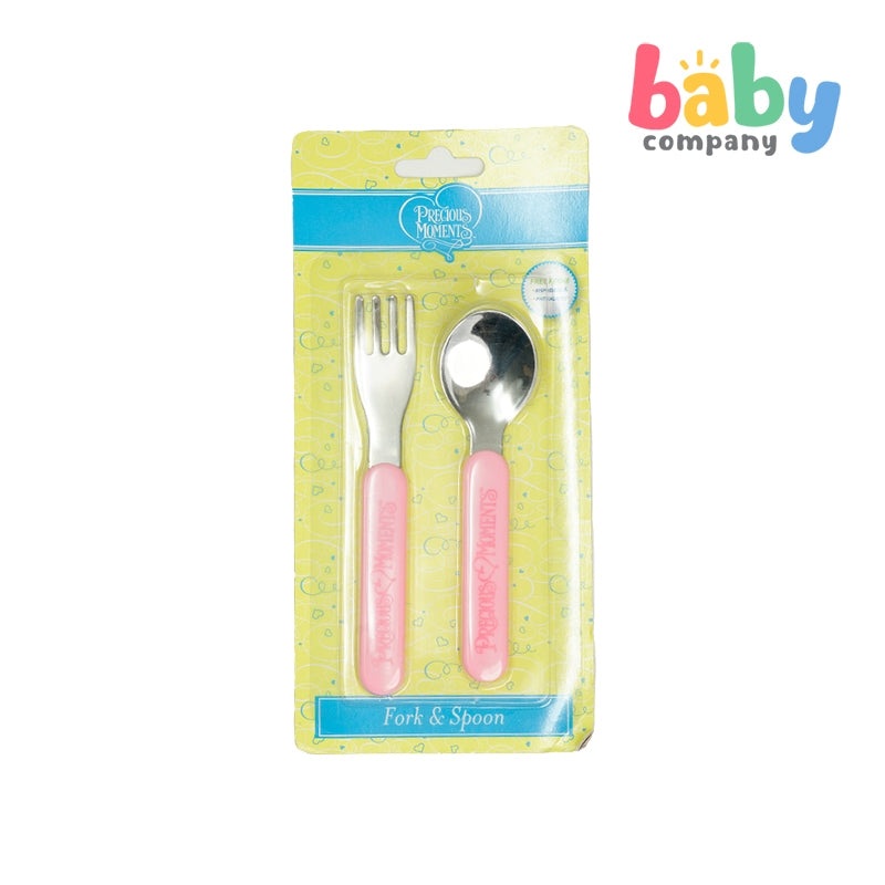 Precious Moments Stainless Steel Fork and Spoon Set Pink