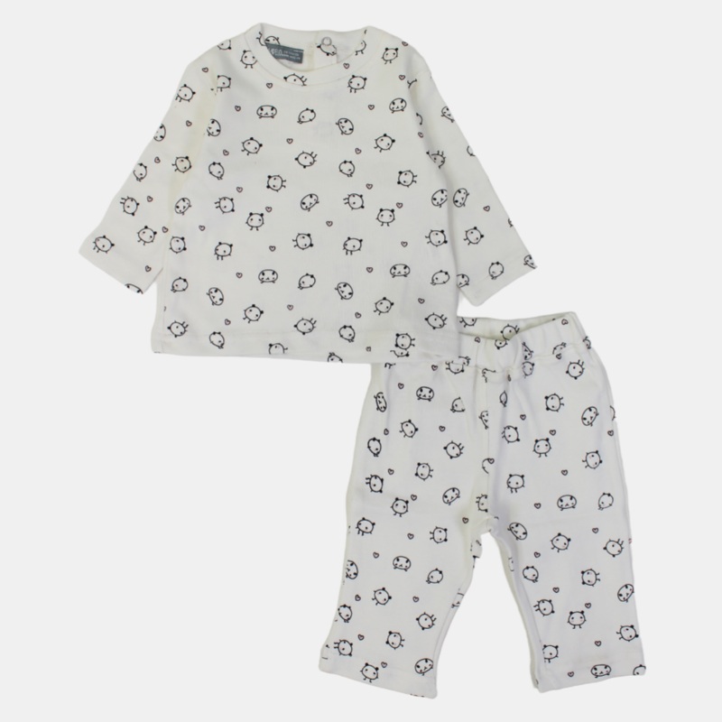 Baby Girls Cotton Outfit Set  Printed Cream Delight