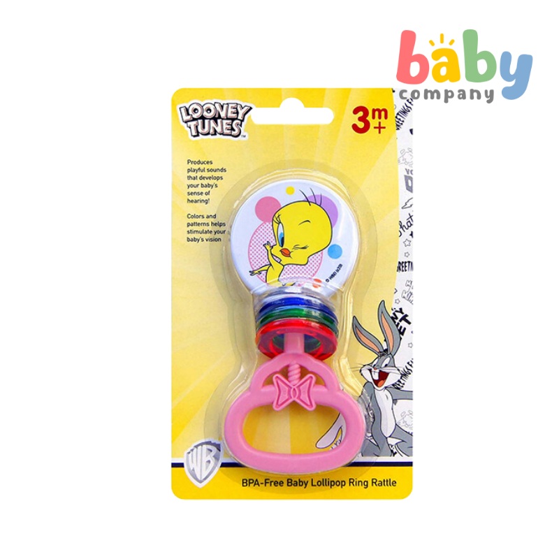 Looney Tunes Bpa-Free Baby Lollipop Ring Rattle – Pink