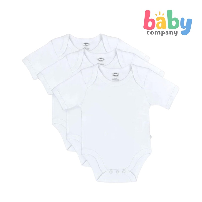Mother’s Choice Short Sleeve Bodysuits Pack of 3 – White 0-3 Months