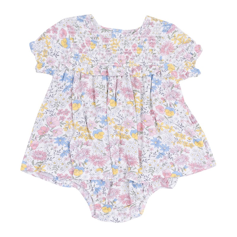 Smocked Ruffle Bubble with Skirt Viola Floral