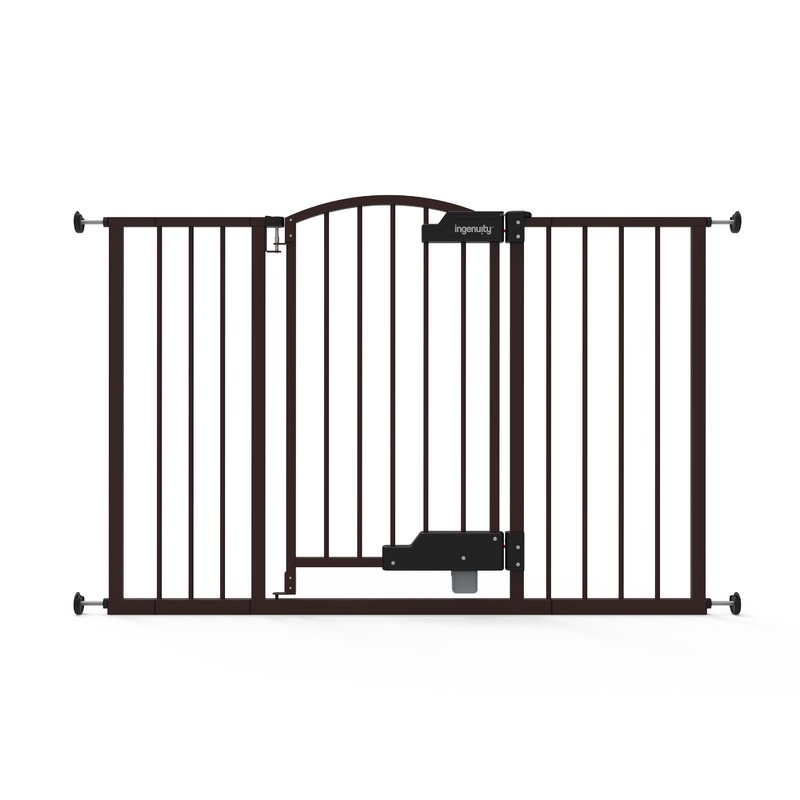 The Thruway 52W Series – Hands Free Open Pet and Baby Gate, Openings from 27.5″ – 52″ Wide  Espresso Metal