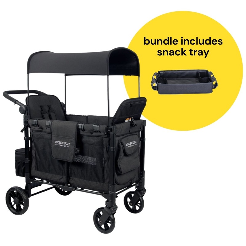 WonderFold W2 Elite Multifunctional Double (2 Seater) Stroller Wagon + Snack Tray Bundle – Volcanic Black