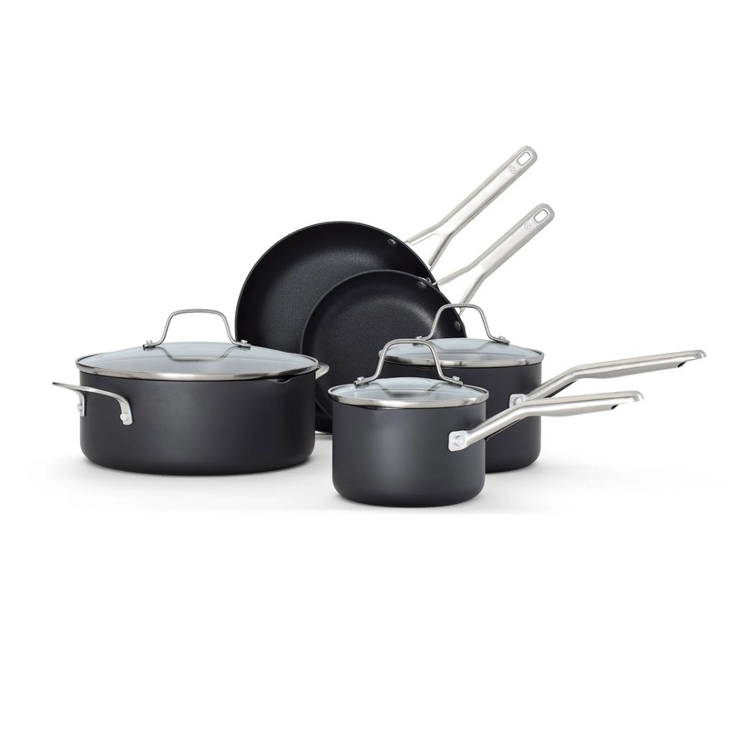 8pc Hard Anodized Aluminum Nonstick Cookware Set With Lids