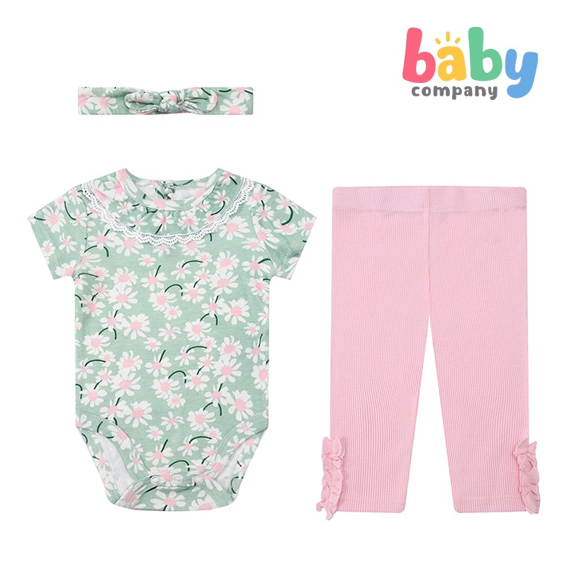 Mothers Choice Bodysuit, Pants, and Headband Set  Flower/Pink 0-3 Months