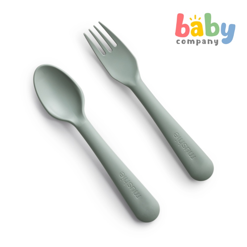Mushie Spoon and Fork Set – Sage