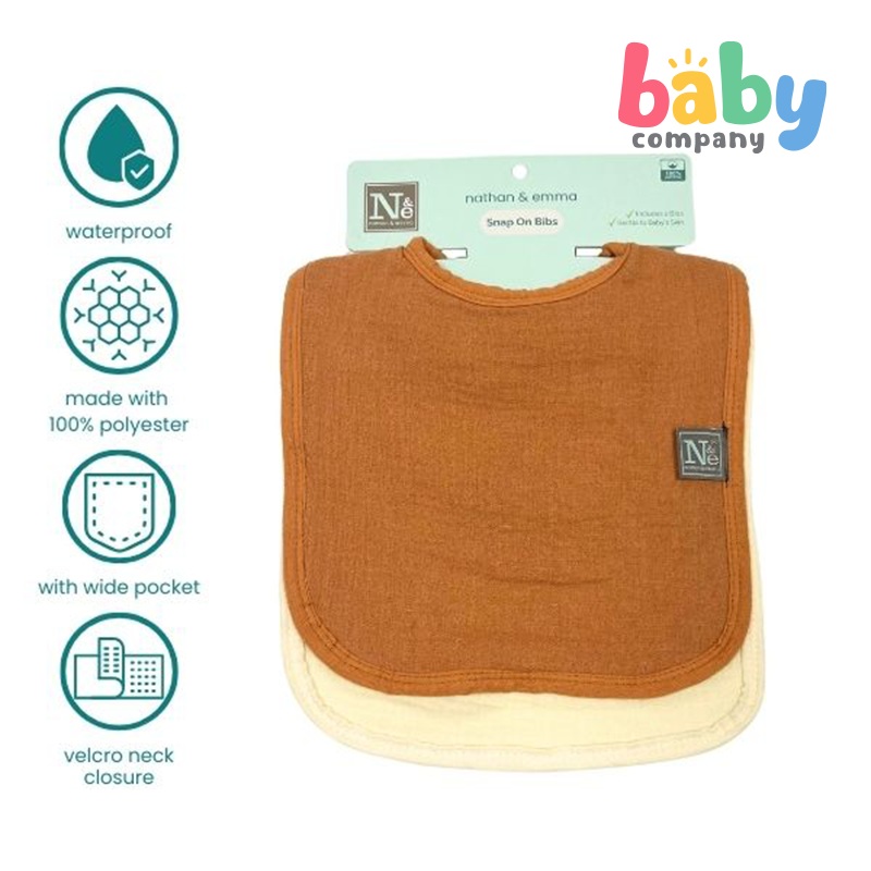 Nathan & Emma Muslin Bib – Cream White & Copper Brown