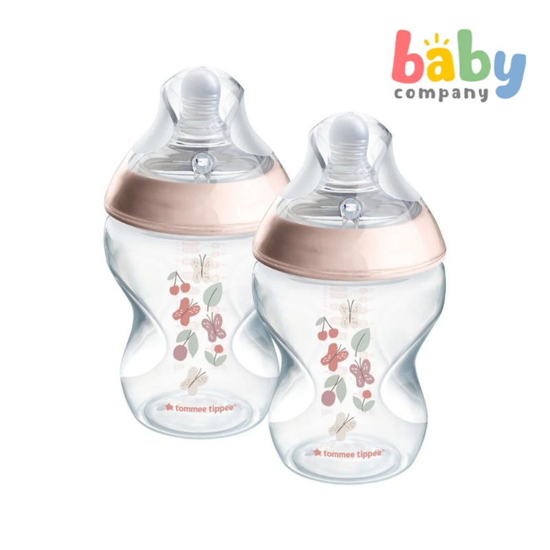 Tommee Tippee Natural Start Decorated PP Bottle Pack of 2 – 260ml, Pink