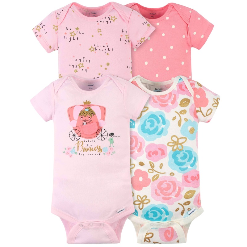 4-Pack Baby Girls Princess Short Sleeve Onesies Bodysuits