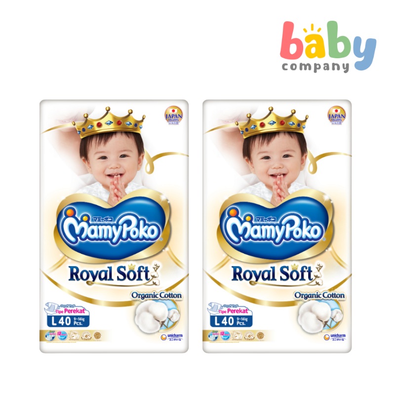 MamyPoko Royal Soft Taped Diapers – Large, 40 Pads x 2 Packs