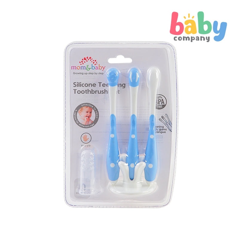 Mom & Baby Silicone Teething Toothbrush Set – Blue
