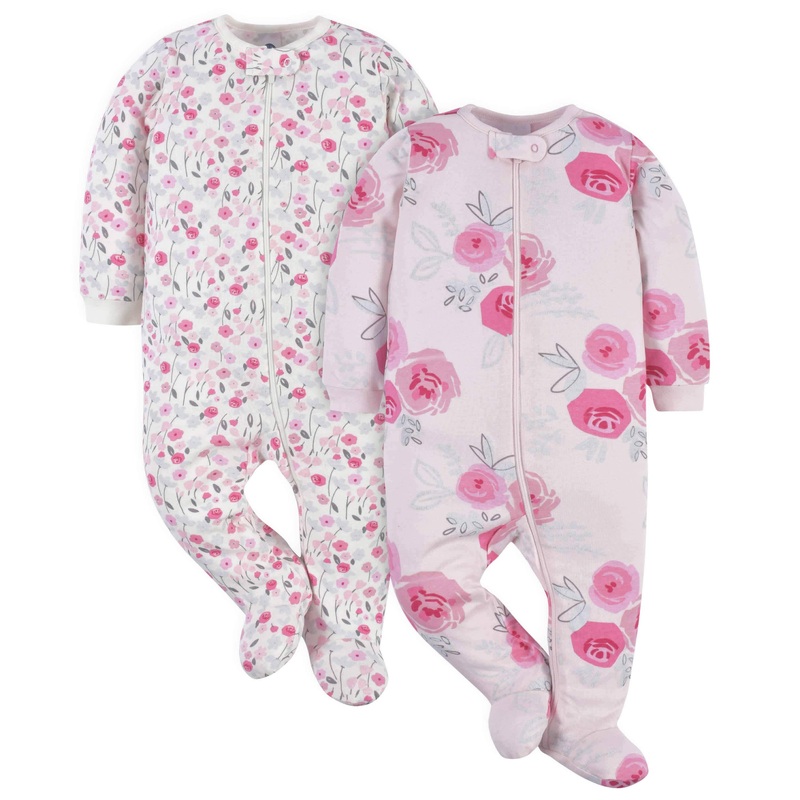 2-Pack Baby Girls Comfy Stretch Roses & Bunnies Sleep ‘N Plays