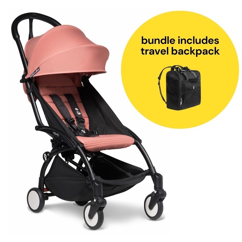 Babyzen YOYO2 Ultra Compact 6+ Stroller + Travel Backpack Bundle – Black / Ginger