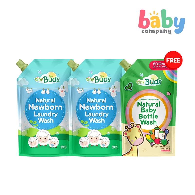 (Buy 2, Get 1) Tiny Buds Newborn Laundry Liquid, Free Baby Bottle and Utensil Wash Refill