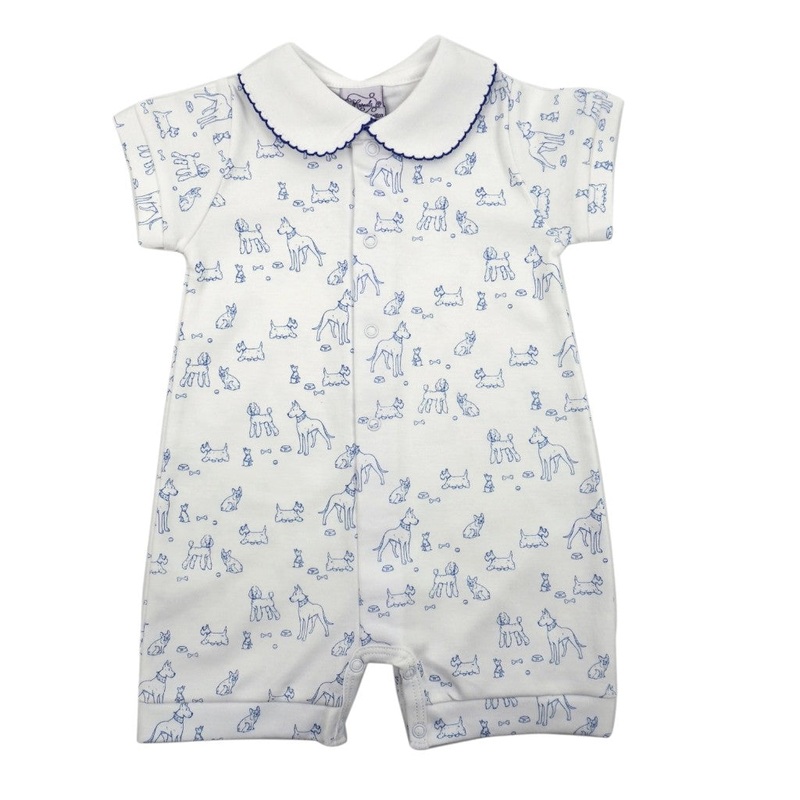 Dogs Pima Cotton Romper Blue