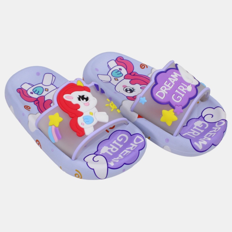 Girls Rubber Slides  Purple with Unicorn Design