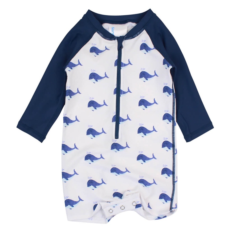 Long Sleeve One Piece Rash Guard Whale Friends