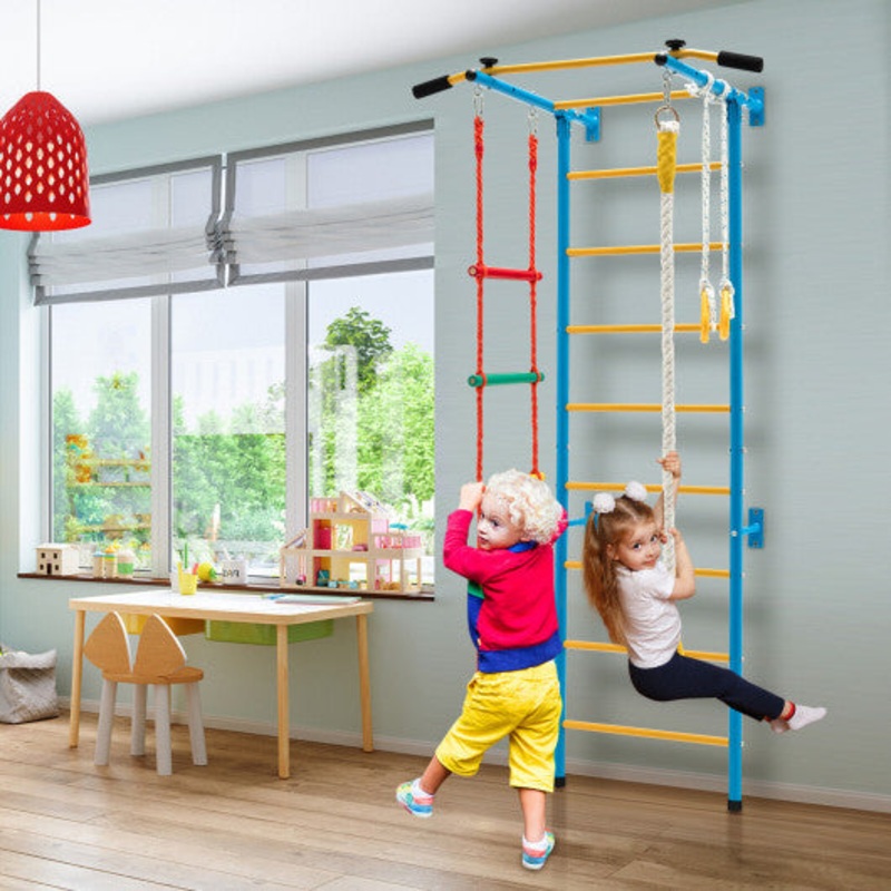 5 in 1 Kids Indoor Gym Playground Swedish Wall Ladder-Yellow