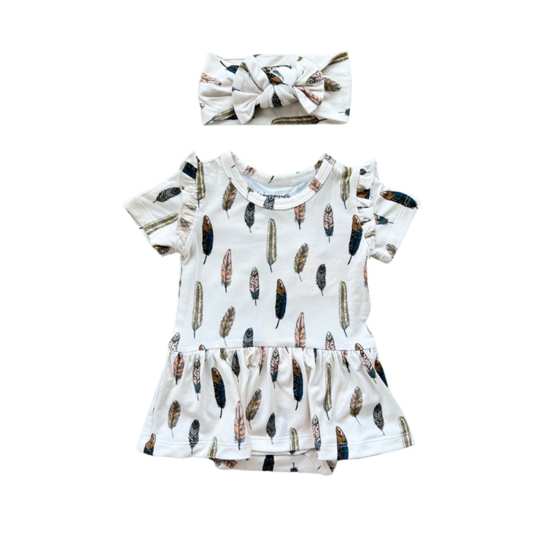 Babysprouts Short Sleeve Bodysuit Dress Set – Feather