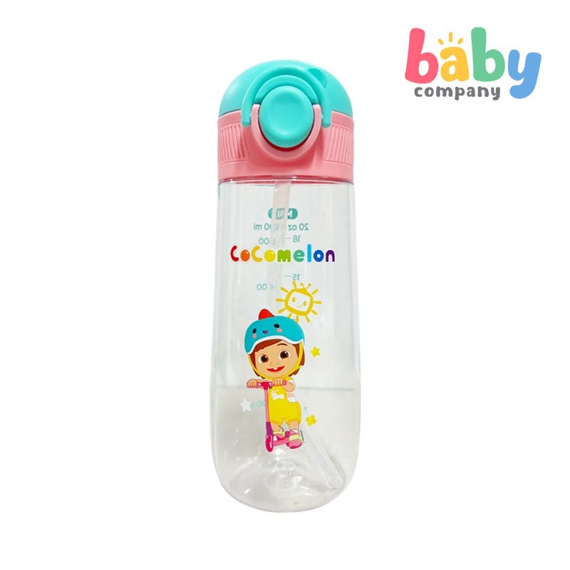 Cocomelon Straw Sports Water Bottle with Strap Handle  Pink