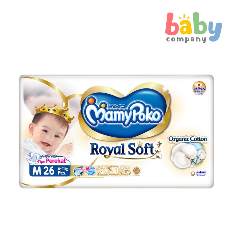 MamyPoko Royal Soft Taped Diapers – Medium, 26 Pads