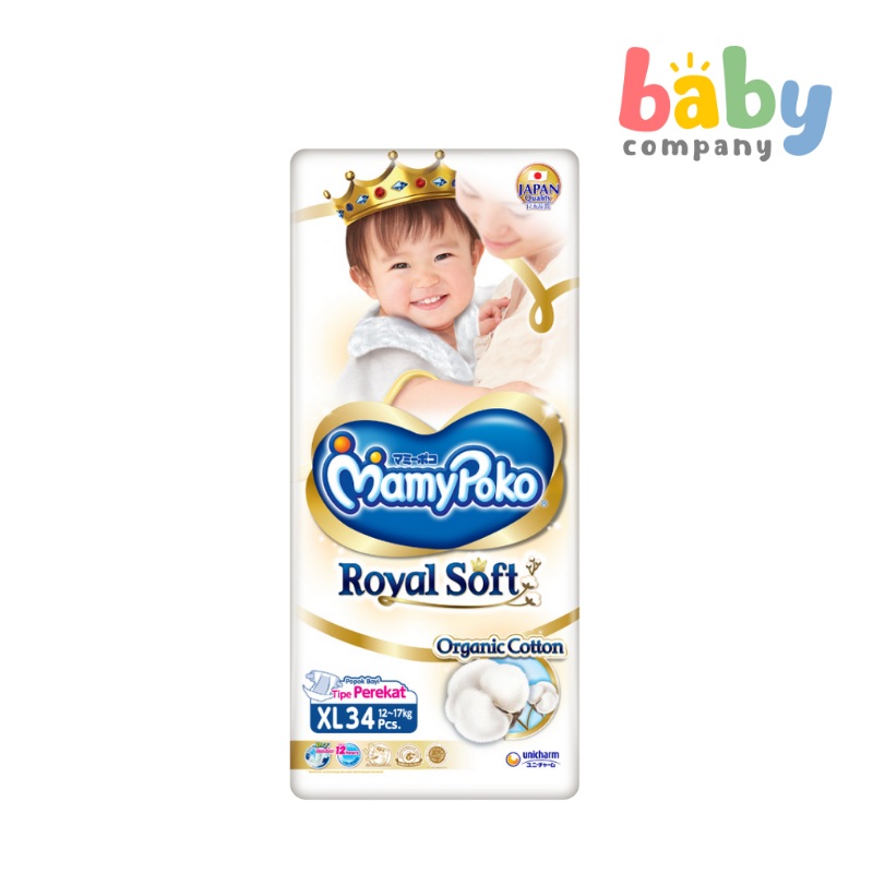 MamyPoko Royal Soft Taped Diapers – XL, 34 Pads