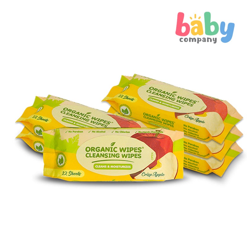 Organic Baby Wipes Cleansing Wipes Crisp Apple Pack of 6 – 12s per pack
