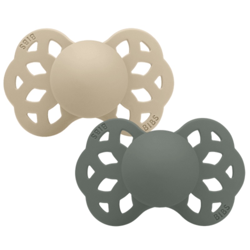 BIBs Baby Infinity Pacifier 2-Pack Anatomical Silicone Size 1  Vanilla / Pine