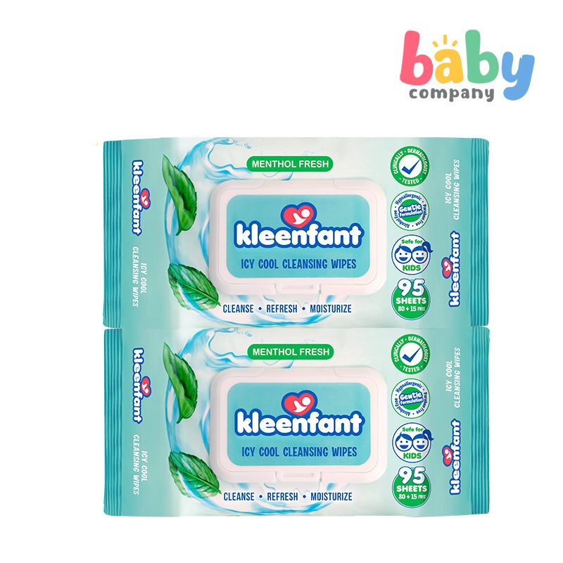 Kleenfant Icy Cool Cleansing Wipes – 95 sheets x Pack of 2