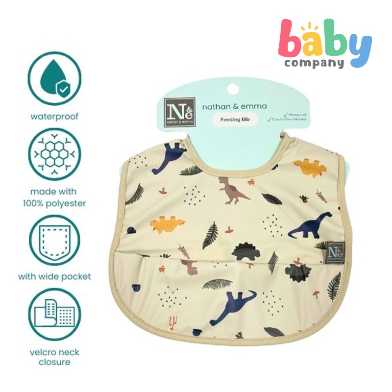 Nathan & Emma Sleeveless Feeding Bib – Cream with Dinosaur