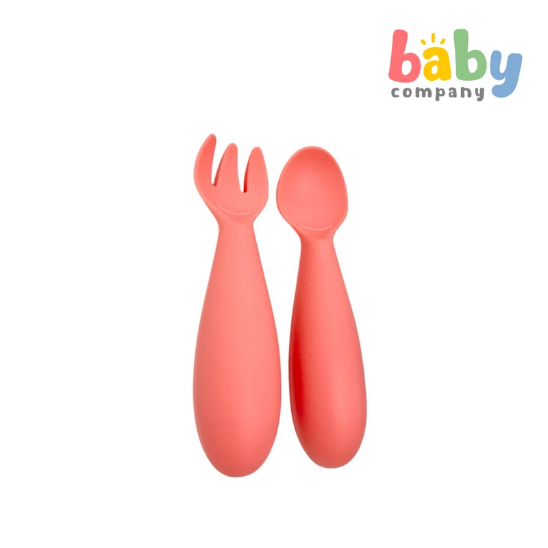 Peekaboo Baby Silicone Spoon and Fork Bunny Salmon