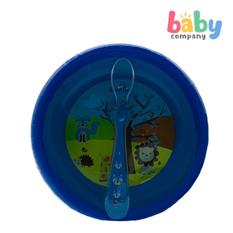 Babyflo Plate with Silicone Spoon Blue