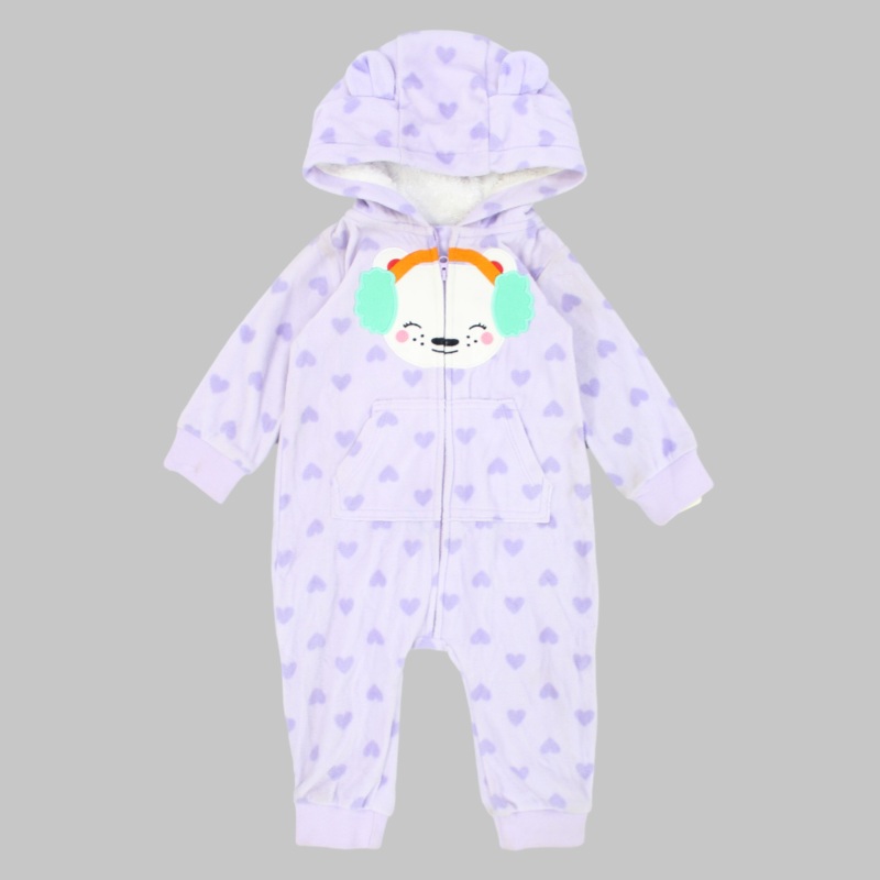 Little Hearts Long-Sleeved Hooded Footless Onesie