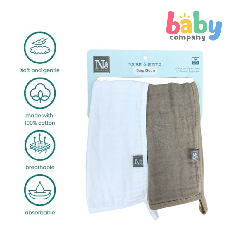 Nathan & Emma Burp Cloth – White & Peanut Brown