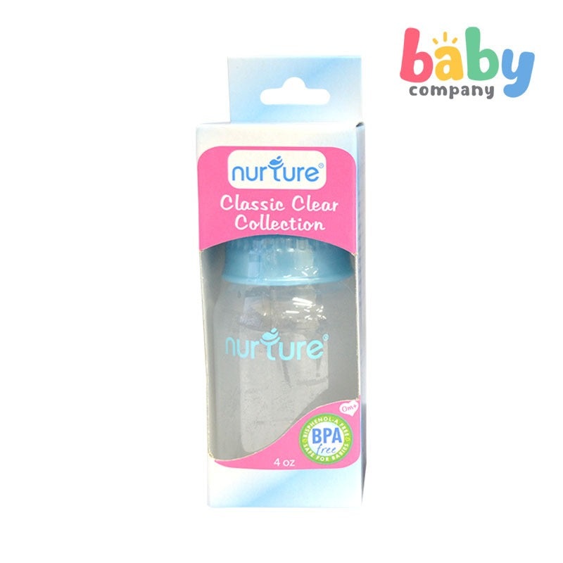 Nurture 4oz Classic Clear Feeding Bottle Blue