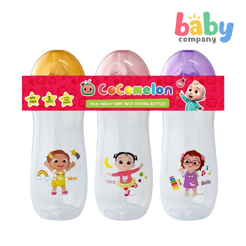 Cocomelon 3-Pack 14oz Wide Neck Feeding Bottles  Girl Set