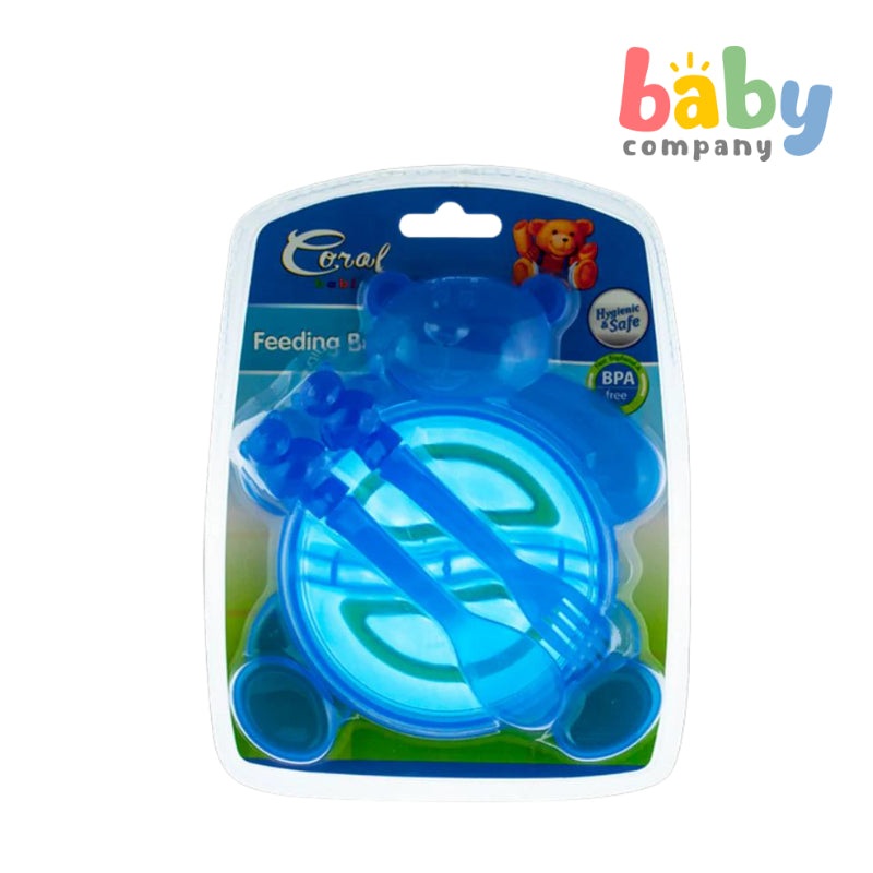 Coral Babies Feeding Set with Bowl, Spoon, and Fork Blue