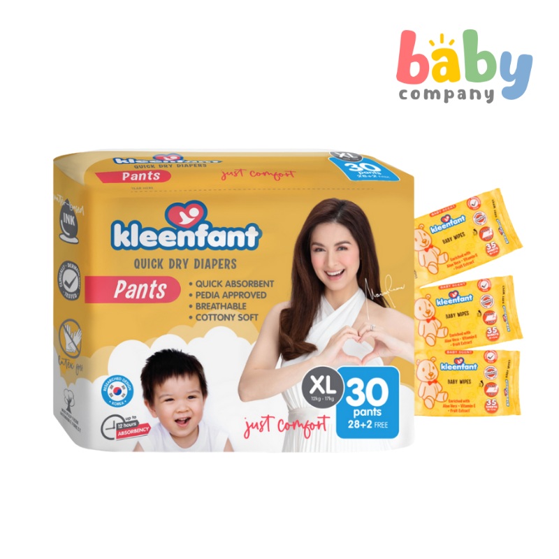 Kleenfant Diaper Pants – XL, 30 Pads + FREE 3 Packs of Baby Scent Wipes Bundle