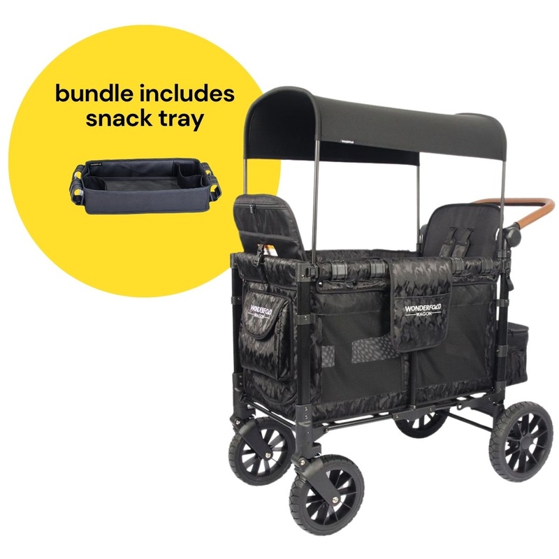 Wonderfold W2 Luxe Multifunctional Double (2 seater) Stroller Wagon + Snack Tray Bundle – Black Camo