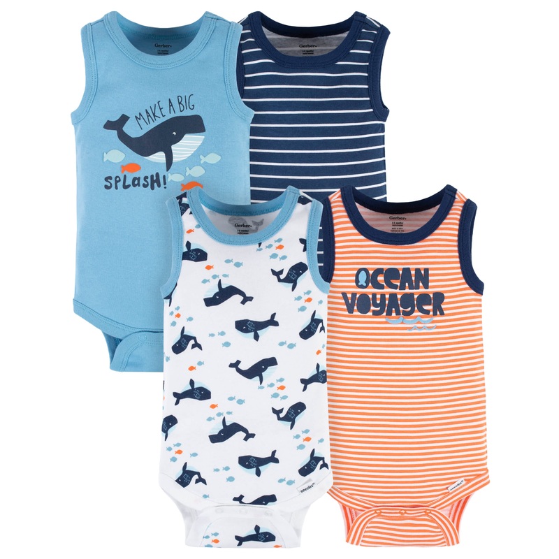 4-Pack Baby Boys Sea Friends Tank Onesies Bodysuits